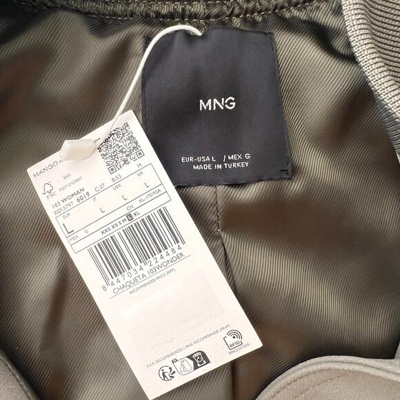 Mango Khaki Bomber Jacket with Shoulder Pads, L - Picture 9 of 11